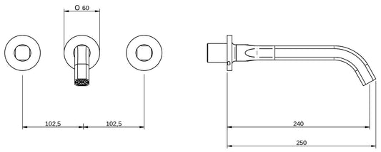 Rubinetterie Treemme 3M Appia RWIT 3C60 CC 50 + RWIT 3A60 ZZ 02 Miscelatore Gruppo Lavabo a Muro 3 Fori 2 Manopole Miscelazione Meccanica Stile Classico Contemporaneo Profondità 250 mm Parte Interna Esterna Incluse Materiale Ottone Finitura Cromata