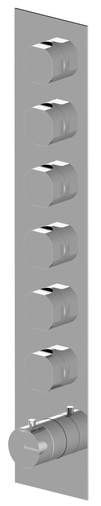 Rubinetterie Treemme 3M Appia RWIT 3C64 CC AO + RWIT 7264 ZZ 30 Miscelatore Doccia Termostatico Incasso 6 Uscite Parete 7 Fori 7 Manopole Parte Interna Esterna Incluse Stile Classico Contemporaneo Con Piastra Materiale Ottone Finitura Cromata