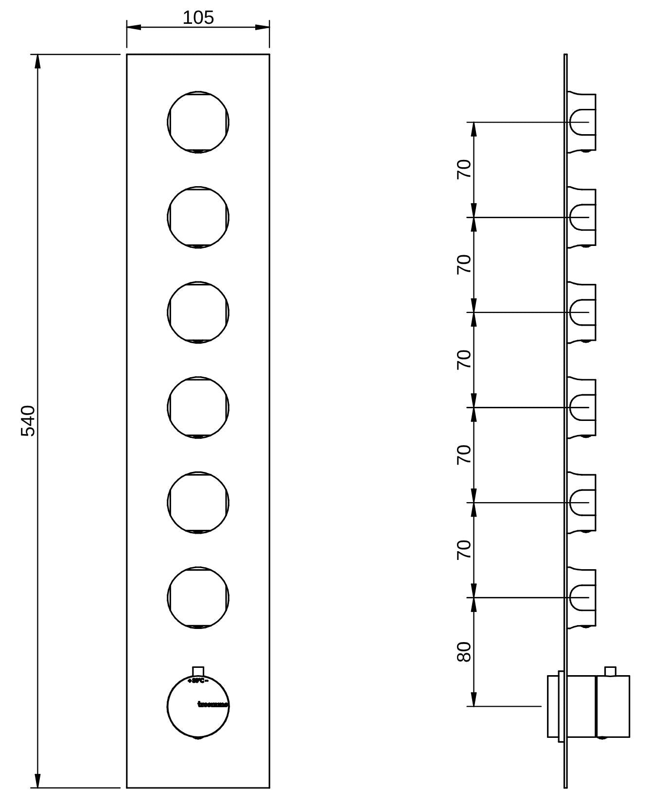 Rubinetterie Treemme 3M Appia RWIT 3C64 CC AO + RWIT 7264 ZZ 30 Miscelatore Doccia Termostatico Incasso 6 Uscite Parete 7 Fori 7 Manopole Parte Interna Esterna Incluse Stile Classico Contemporaneo Con Piastra Materiale Ottone Finitura Cromata