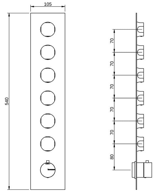 Rubinetterie Treemme 3M Appia RWIT 3C64 CC AO + RWIT 7264 ZZ 30 Miscelatore Doccia Termostatico Incasso 6 Uscite Parete 7 Fori 7 Manopole Parte Interna Esterna Incluse Stile Classico Contemporaneo Con Piastra Materiale Ottone Finitura Cromata