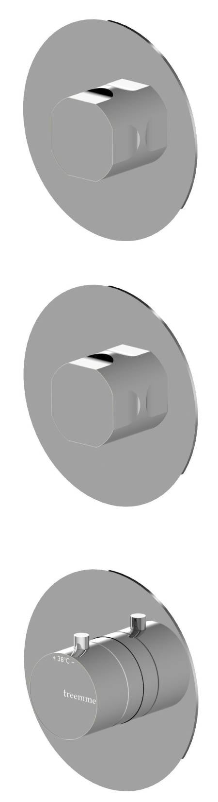 Rubinetterie Treemme 3M Appia RWIT 3C74 CC AO + RWIT 7274 ZZ 40 Miscelatore Doccia Termostatico Incasso 2 Uscite Parete 3 Fori 3 Manopole Parte Interna Esterna Incluse Stile Classico Contemporaneo Senza Piastra Materiale Ottone Finitura Cromata