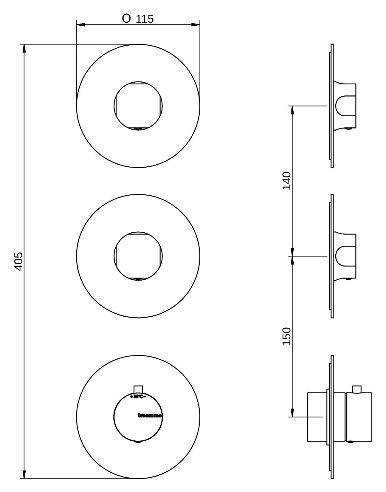 Rubinetterie Treemme 3M Appia RWIT 3C74 CC AO + RWIT 7274 ZZ 40 Miscelatore Doccia Termostatico Incasso 2 Uscite Parete 3 Fori 3 Manopole Parte Interna Esterna Incluse Stile Classico Contemporaneo Senza Piastra Materiale Ottone Finitura Cromata