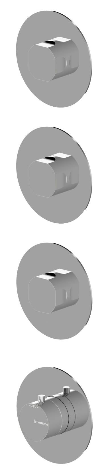 Rubinetterie Treemme 3M Appia RWIT 3C75 CC AO + RWIT 7275 ZZ 40 Miscelatore Doccia Termostatico Incasso 3 Uscite Parete 4 Fori 4 Manopole Parte Interna Esterna Incluse Stile Classico Contemporaneo Senza Piastra Materiale Ottone Finitura Cromata