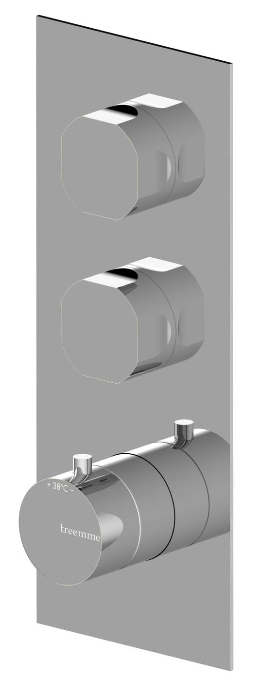 Rubinetterie Treemme 3M Appia RWIT 3C86 CC AO + RWIT 7286 ZZ 30 Miscelatore Doccia Termostatico Incasso 2 Uscite Parete 3 Fori 3 Manopole Parte Interna Esterna Incluse Stile Classico Contemporaneo Con Piastra Materiale Ottone Finitura Cromata