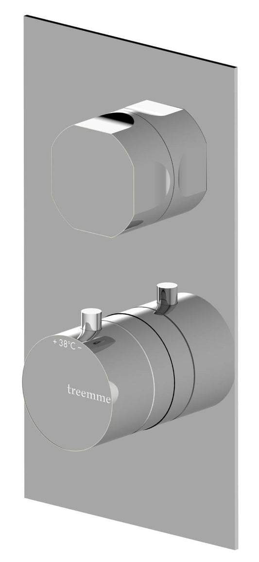 Rubinetterie Treemme 3M Appia RWIT 3C87 CC AO + RWIT 7287 ZZ 30 Miscelatore Doccia Termostatico Incasso 1 Uscita Parete 2 Fori 2 Manopole Parte Interna Esterna Incluse Stile Classico Contemporaneo Con Piastra Materiale Ottone Finitura Cromata