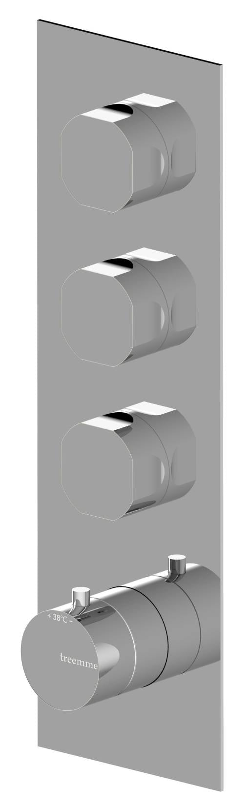 Rubinetterie Treemme 3M Appia RWIT 3C94 CC AO + RWIT 7294 ZZ 30 Miscelatore Doccia Termostatico Incasso 3 Uscite Parete 4 Fori 4 Manopole Parte Interna Esterna Incluse Stile Classico Contemporaneo Con Piastra Materiale Ottone Finitura Cromata