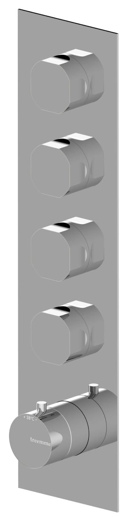 Rubinetterie Treemme 3M Appia RWIT 3C97 CC AO + RWIT 7297 ZZ 30 Miscelatore Doccia Termostatico Incasso 4 Uscite Parete 5 Fori 5 Manopole Parte Interna Esterna Incluse Stile Classico Contemporaneo Con Piastra Materiale Ottone Finitura Cromata