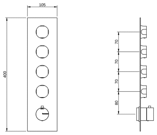 Rubinetterie Treemme 3M Appia RWIT 3C97 CC AO + RWIT 7297 ZZ 30 Miscelatore Doccia Termostatico Incasso 4 Uscite Parete 5 Fori 5 Manopole Parte Interna Esterna Incluse Stile Classico Contemporaneo Con Piastra Materiale Ottone Finitura Cromata