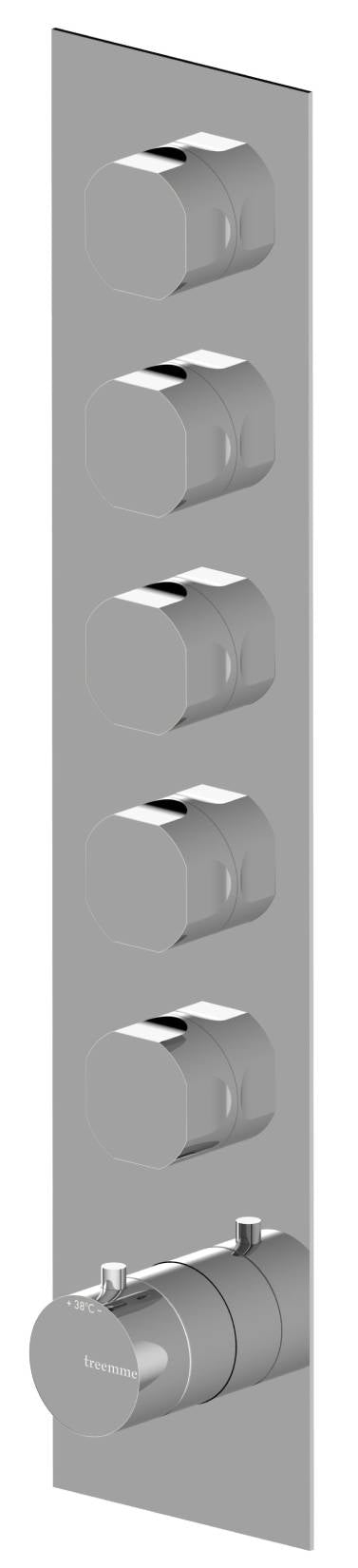 Rubinetterie Treemme 3M Appia RWIT 3C98 CC AO + RWIT 7298 ZZ 30 Miscelatore Doccia Termostatico Incasso 5 Uscite Parete 6 Fori 6 Manopole Parte Interna Esterna Incluse Stile Classico Contemporaneo Con Piastra Materiale Ottone Finitura Cromata