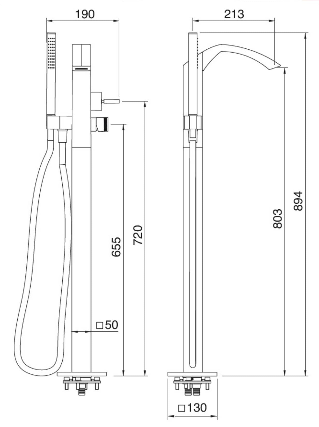 Rubinetterie Treemme Arché RWIT 0203 CC 50 + RWIT 4A62 ZZ 50 Miscelatore Monocomando Vasca Da Terra Materiale Ottone Finitura Cromata