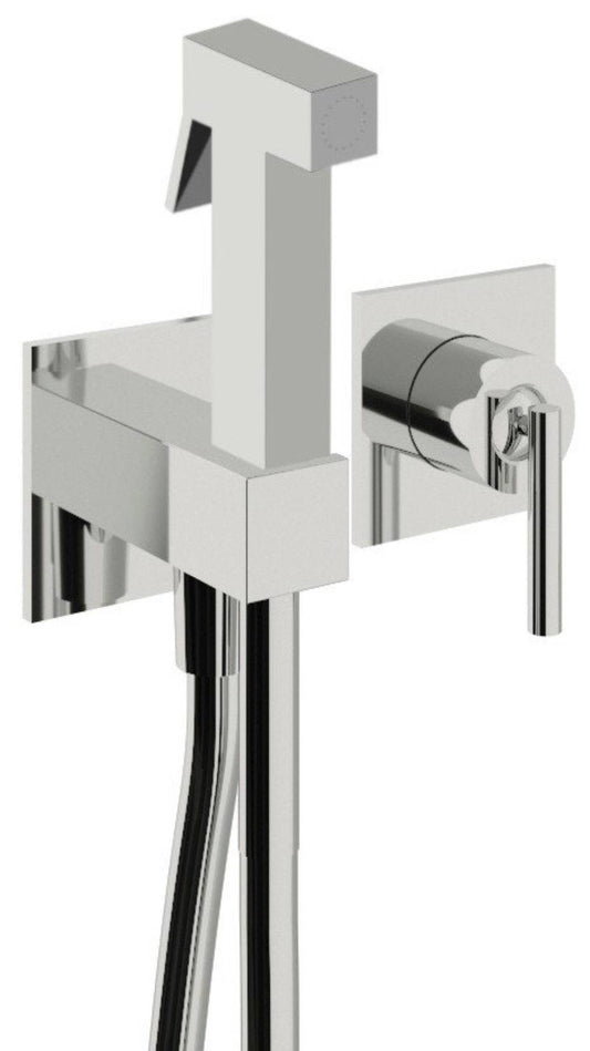 Rubinetterie Treemme 3M Arché RWIT 02D4 CC 30 + RWIT 51A5 ZZ 01 Miscelatore Incasso Idroscopino Per WC Con Doccetta Quadra in Metallo Flessibile in PVC 1 Metro 2 Fori 1 Leva Parte Interna e Esterna Incluse Materiale Ottone Finitura Cromata