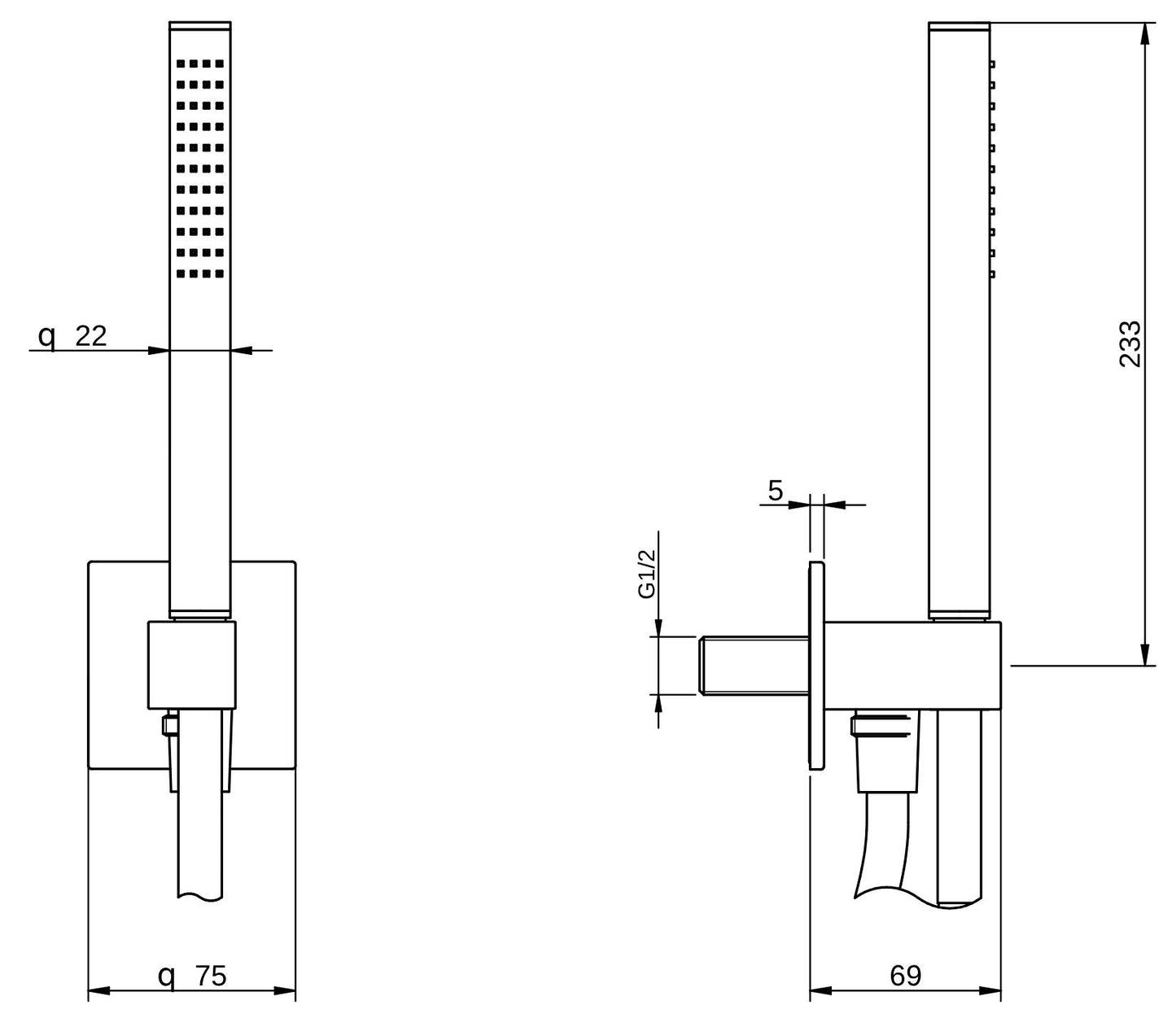 Rubinetterie Treemme 3M Arché RWIT 4BD4 CC 20 Duplex Presa Acqua Kit Gancio Ottone Flessibile PVC 1,5 Metri E Doccetta In Metallo Estraibile Forma Quadra Finitura Cromata Portata 8 Litri Al Minuto