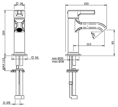 Rubinetterie Treemme 3M Aurelia IT 2C22 CC AU ZZ Miscelatore Bidet Da Appoggio Monoforo 1 Manopola Miscelazione Meccanica Stile Classico Contemporaneo Altezza 164 mm Profondità 150 mm Materiale Ottone Finitura Cromata