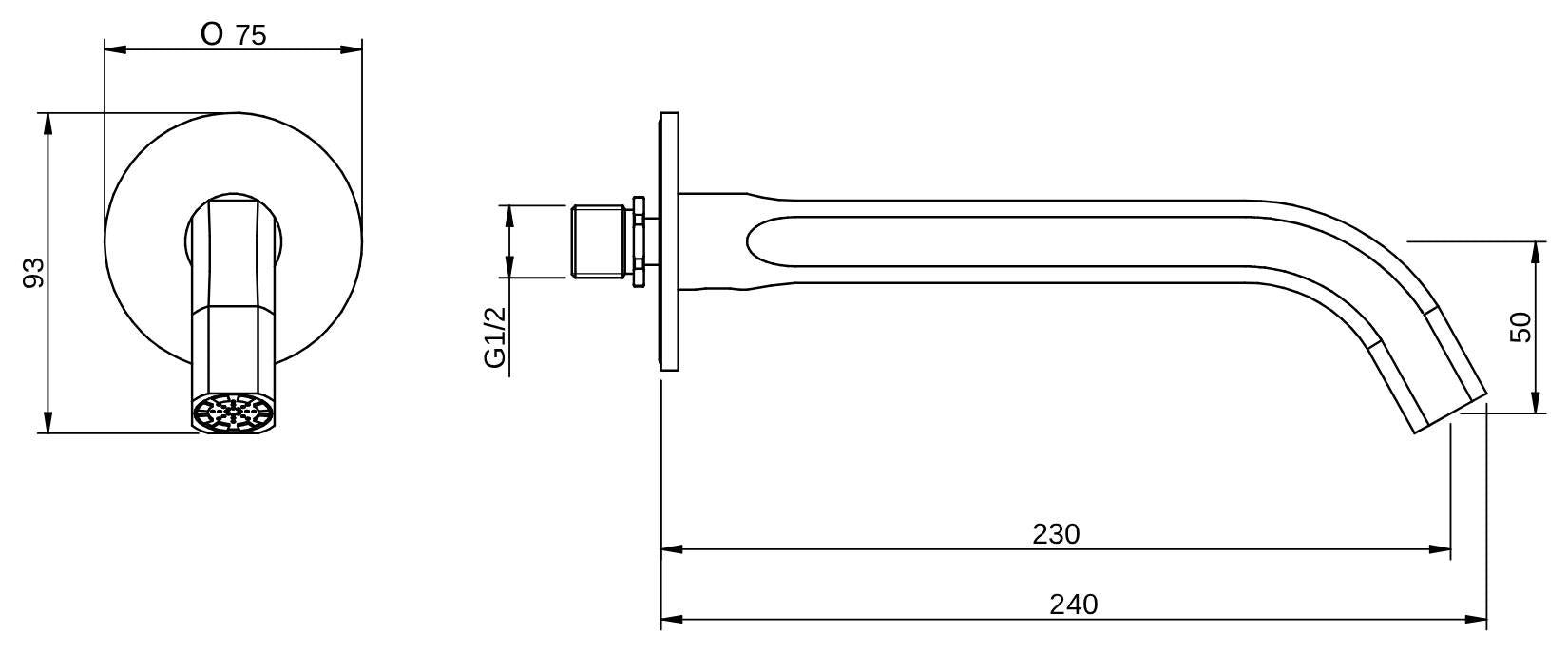 Rubinetterie Treemme 3M Aurelia IT 2C61 CC ZZ HF Bocca a Muro per Vasca 230 mm Getto di Erogazione Uscita Acqua Installazione a Parete Materiale Ottone Finitura Cromata Stile Classico Contemporaneo Monoforo Lunghezza 240 mm