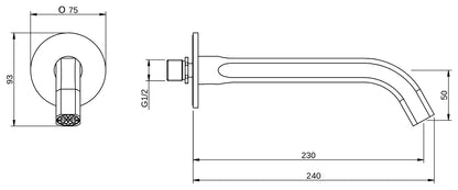 Rubinetterie Treemme 3M Aurelia IT 2C61 CC ZZ HF Bocca a Muro per Vasca 230 mm Getto di Erogazione Uscita Acqua Installazione a Parete Materiale Ottone Finitura Cromata Stile Classico Contemporaneo Monoforo Lunghezza 240 mm