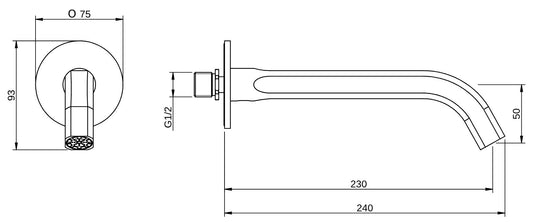 Rubinetterie Treemme 3M Aurelia IT 2C61 CC ZZ ZZ Bocca a Muro 230 mm Getto di Erogazione Uscita Acqua Installazione a Parete Materiale Ottone Finitura Cromata Stile Classico Contemporaneo Monoforo Lunghezza 240 mm