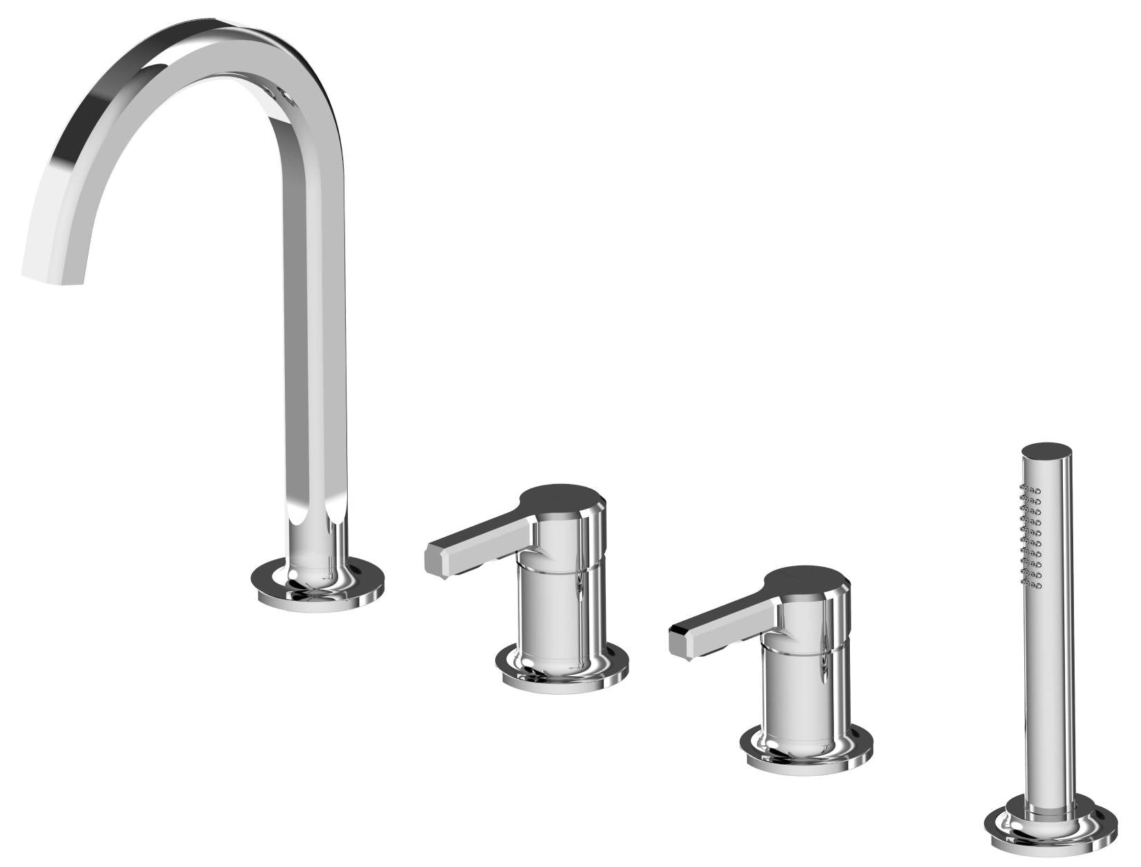 Rubinetterie Treemme 3M Aurelia IT 2C68 CC AU ZZ Miscelatore Batteria Bordo Vasca Installazione ad Appoggio Miscelazione Meccanica 4 Fori Stile Classico Contemporaneo Ottone Cromato 2 Leve Manopole Doccetta Estraibile a Mano in Metallo Flessibile PVC