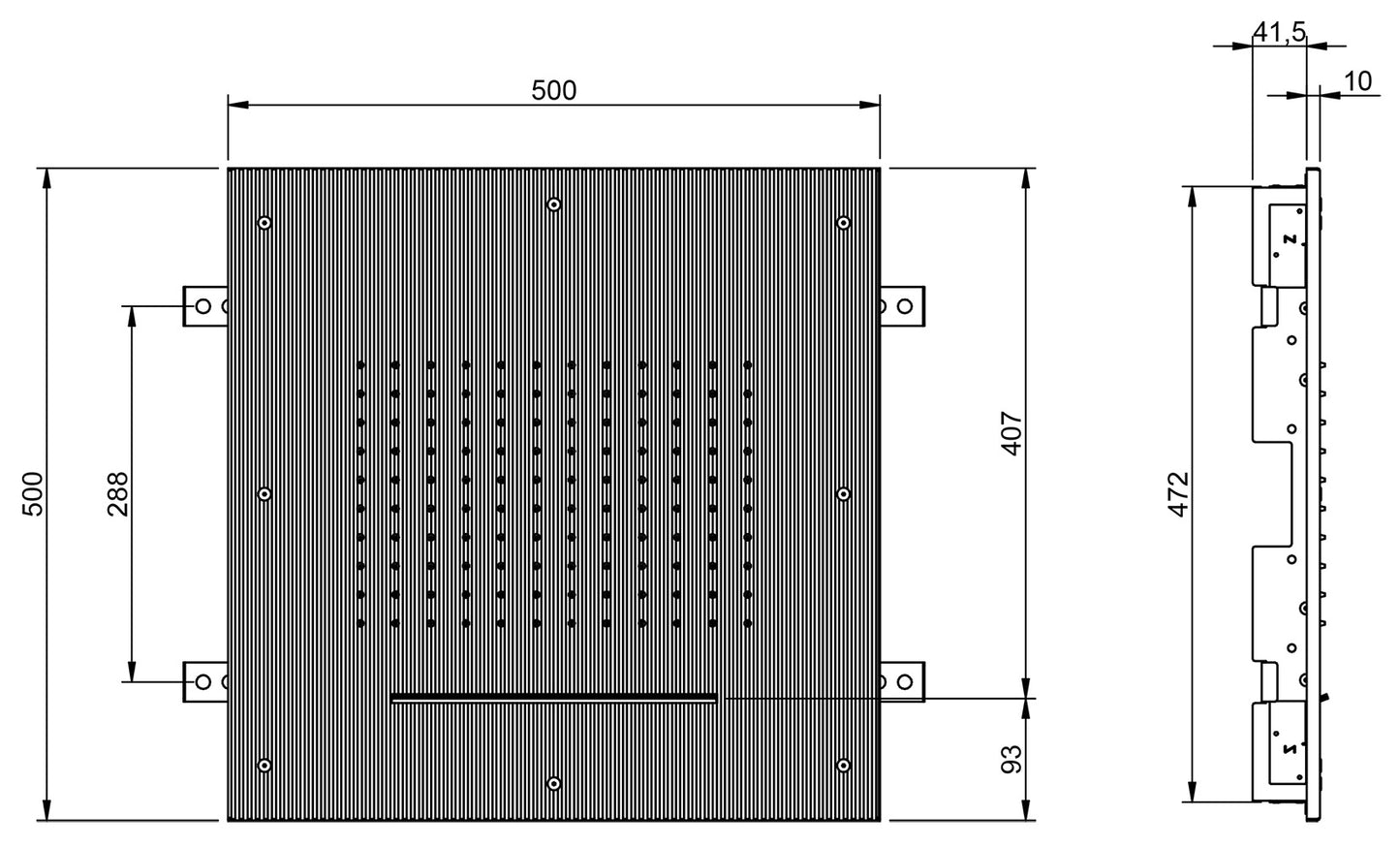 Rubinetterie Treemme 3M Aurelia IT RTBR 377 CC Soffione Doccia ad Incasso a Soffitto Forma Quadrata Misura 500x500 mm Uscita Acqua a Pioggia e Cascata Stile Classico Contemporaneo Materiale Metallo Finitura Cromata