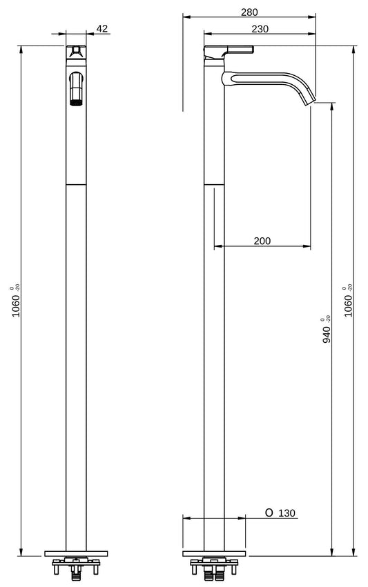 Rubinetterie Treemme 3M Aurelia RWIT 2C14 CC 50 + RWIT 4A62 ZZ 50 Miscelatore Lavabo Da Terra Altezza H1060 mm Profondità  230 mm Monocomando Installazione Pavimento Monoforo Stile Classico Contemporaneo Parte Incasso Esterna Incluse Ottone Cromata