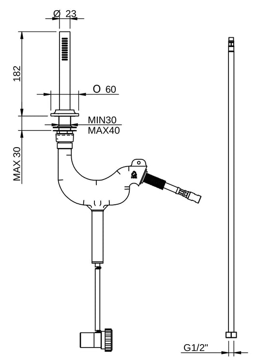 Rubinetterie Treemme 3M Aurelia RWIT 2C68 CC 05 Doccetta Estraibile a Mano Bordo Vasca Ad Appoggio Forma Tonda Materiale Metallo Finitura Cromata Flessibile PVC 1,5 Metri Stile Classico Contemporaneo Uscita Acqua Pioggia Portata Acqua 8 Litri Al Minuto