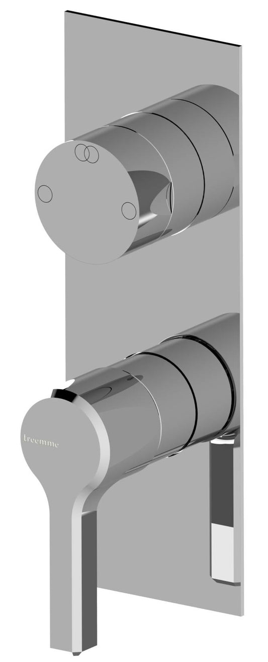 Rubinetterie Treemme 3M Aurelia RWIT 2CA2 CC 01 + RWIT 22A2 ZZ 01 Miscelatore Monocomando Doccia Incasso Muro Con Deviatore 2 Uscite Meccanico Due Fori 2 Leve Con Piastra Verticale Staffa Per Cartongesso Ottone Cromato Parte Interna Esterna Incluse