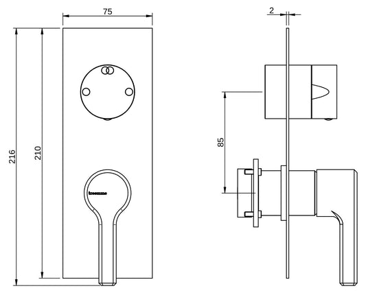 Rubinetterie Treemme 3M Aurelia RWIT 2CA2 CC 01 + RWIT 22A2 ZZ 01 Miscelatore Monocomando Doccia Incasso Muro Con Deviatore 2 Uscite Meccanico Due Fori 2 Leve Con Piastra Verticale Staffa Per Cartongesso Ottone Cromato Parte Interna Esterna Incluse