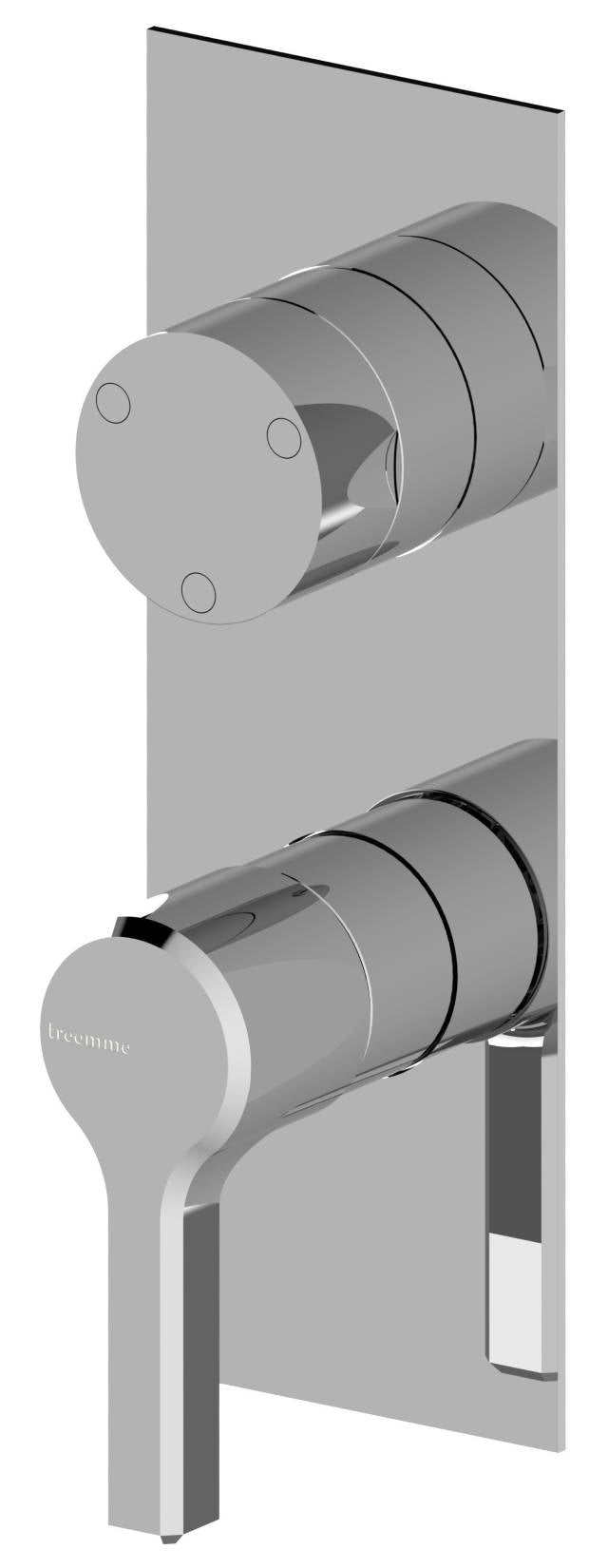 Rubinetterie Treemme 3M Aurelia RWIT 2CA3 CC 01 + RWIT 22A2 ZZ 01 Miscelatore Monocomando Doccia Incasso Muro Con Deviatore 3 Uscite Meccanico Due Fori 2 Leve Con Piastra Verticale Staffa Per Cartongesso Ottone Cromato Parte Interna Esterna Incluse