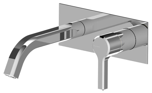 Rubinetterie Treemme 3M Aurelia RWIT 2CA5 CC 01 + RWIT 51A5 ZZ 01 Miscelatore Lavabo a Muro 187 mm 2 Fori 1 Manopola Miscelazione Meccanica Stile Classico Contemporaneo Profondità 197 mm Parte Interna Esterna Incluse Materiale Ottone Finitura Cromata