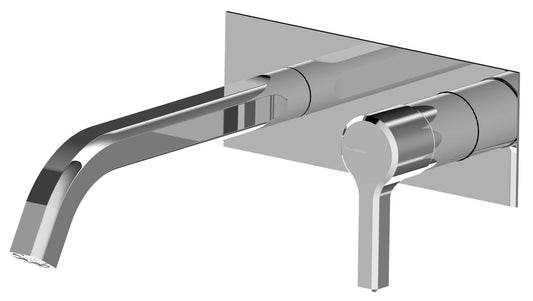 Rubinetterie Treemme 3M Aurelia RWIT 2CA6 CC 01 + RWIT 51A5 ZZ 01 Miscelatore Lavabo a Muro 227 mm 2 Fori 1 Manopola Miscelazione Meccanica Stile Classico Contemporaneo Profondità 237 mm Parte Interna Esterna Incluse Materiale Ottone Finitura Cromata