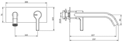 Rubinetterie Treemme 3M Aurelia RWIT 2CA6 CC 01 + RWIT 51A5 ZZ 01 Miscelatore Lavabo a Muro 227 mm 2 Fori 1 Manopola Miscelazione Meccanica Stile Classico Contemporaneo Profondità 237 mm Parte Interna Esterna Incluse Materiale Ottone Finitura Cromata