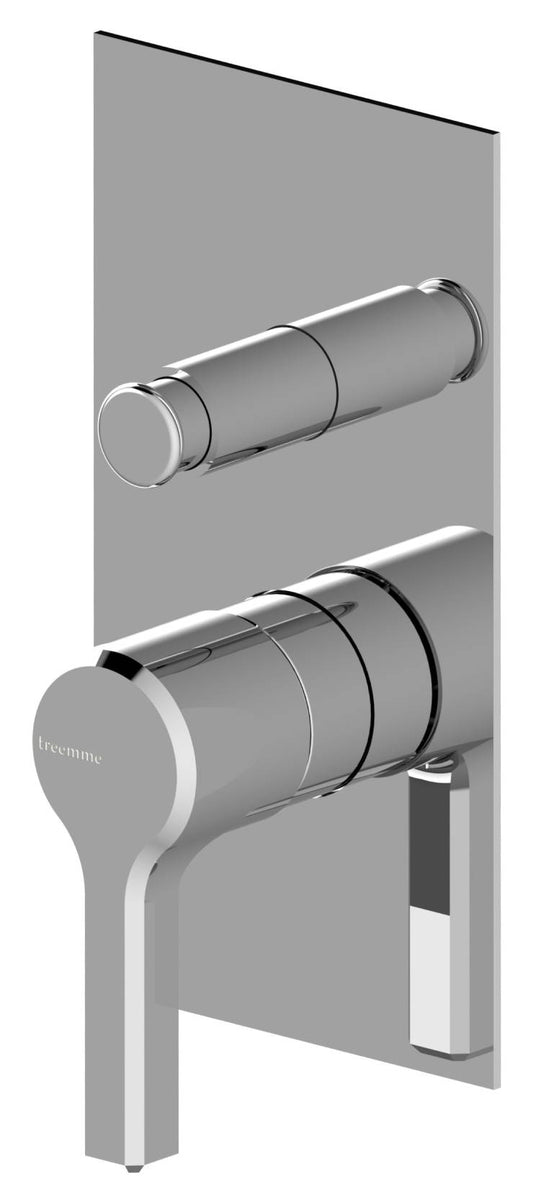 Rubinetterie Treemme 3M Aurelia RWIT 2CB1 CC 01 + RWIT 51B1 ZZ 03 Miscelatore Monocomando Vasca Doccia Incasso Meccanico 2 Vie Parete 2 Fori 1 Manopola Parte Interna Esterna Incluse Stile Classico Contemporaneo Con Piastra Ottone Cromato