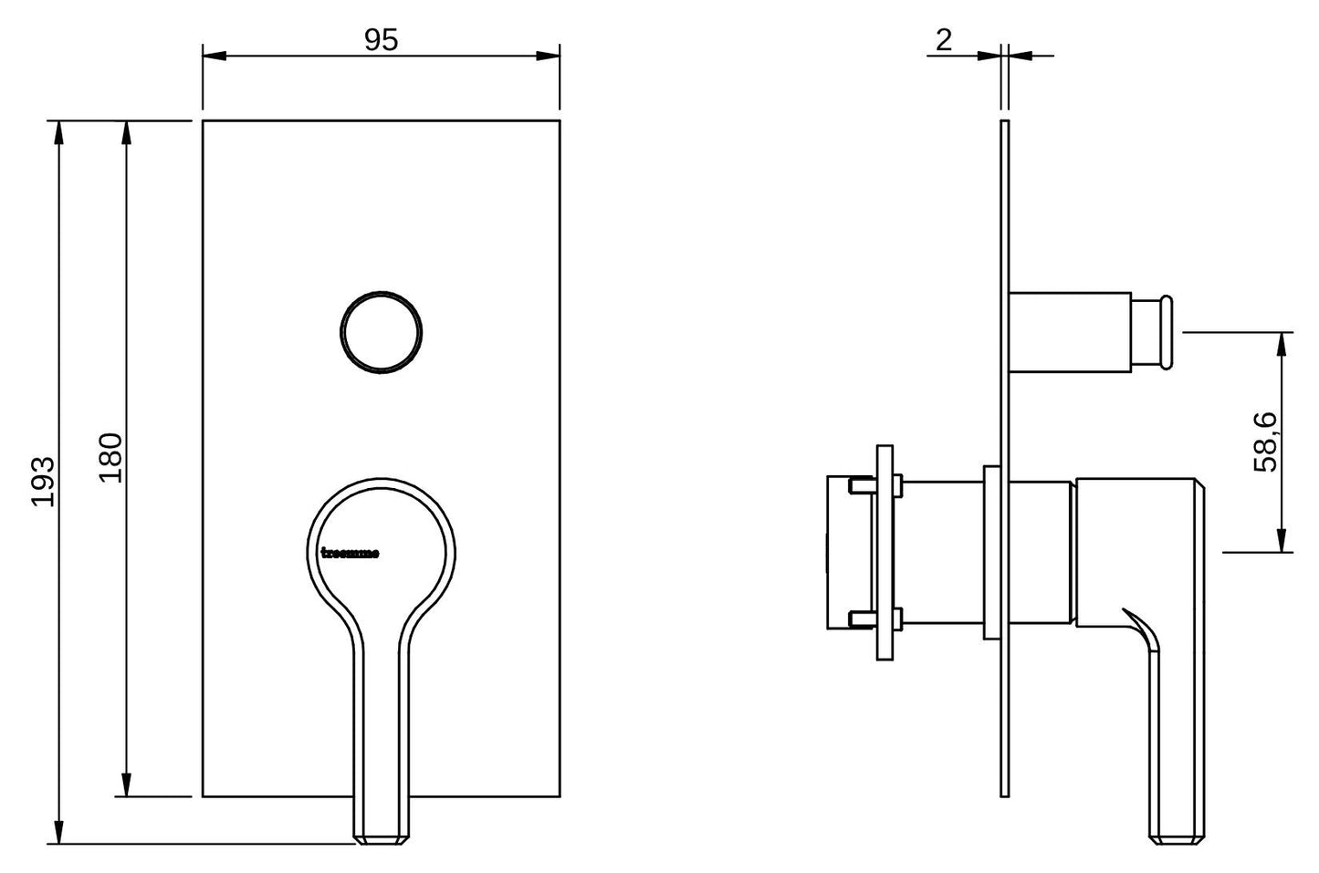 Rubinetterie Treemme 3M Aurelia RWIT 2CB1 CC 01 + RWIT 51B1 ZZ 03 Miscelatore Monocomando Vasca Doccia Incasso Meccanico 2 Vie Parete 2 Fori 1 Manopola Parte Interna Esterna Incluse Stile Classico Contemporaneo Con Piastra Ottone Cromato