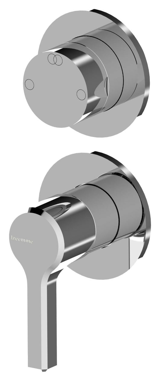 Rubinetterie Treemme 3M Aurelia RWIT 2CC2 CC 01 + RWIT 22A2 ZZ 01 Miscelatore Monocomando Doccia Incasso Muro Con Deviatore 2 Uscite Meccanico Due Fori 2 Leve Senza Piastra Verticale Staffa Per Cartongesso Ottone Cromato Parte Interna Esterna Incluse