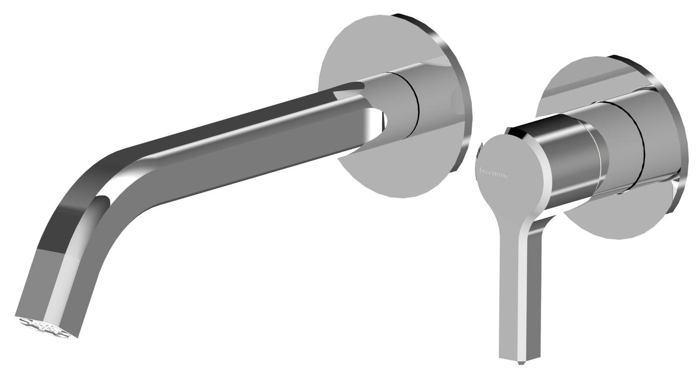 Rubinetterie Treemme 3M Aurelia RWIT 2CC6 CC 01 + RWIT 51A5 ZZ 01 Miscelatore Lavabo a Muro 230 mm 2 Fori 1 Manopola Miscelazione Meccanica Stile Classico Contemporaneo Profondità 240 mm Parte Interna Esterna Incluse Materiale Ottone Finitura Cromata