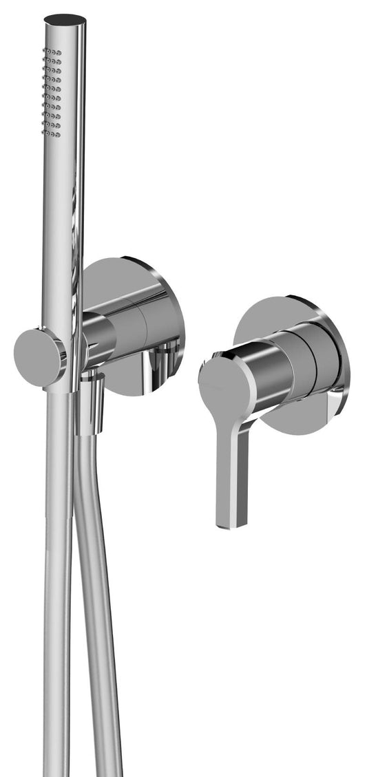 Rubinetterie Treemme 3M Aurelia RWIT 2CD4 CC 01 + RWIT 51A5 ZZ 01 Miscelatore Doccia Incasso Muro Meccanico Parte Interna Esterna Incluse 2 Fori Senza Piastra Staffa Cartongesso Ottone Cromato 1 Leva Classico Contemporaneo Doccetta Flessibile