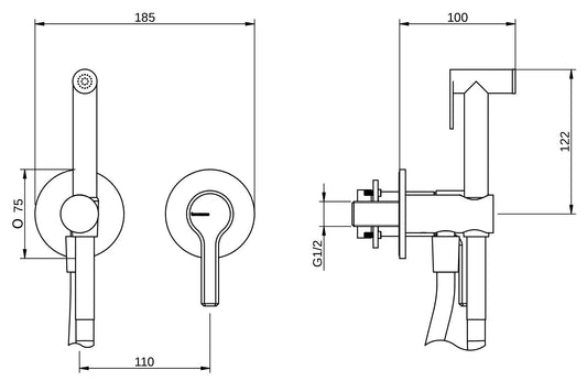 Rubinetterie Treemme 3M Aurelia RWIT 2CD4 CC 30 + RWIT 51A5 ZZ 01 Miscelatore Incasso Idroscopino Per WC Con Doccetta Tonda in Metallo Flessibile in PVC 1 Metro 2 Fori 1 Leva Parte Interna e Esterna Incluse Materiale Ottone Finitura Cromata