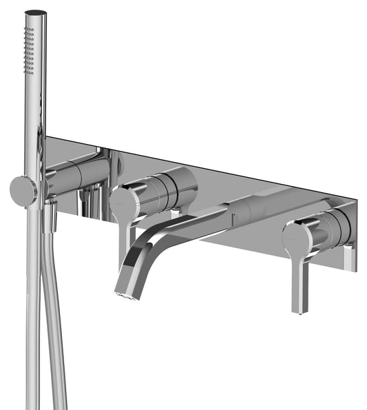 Rubinetterie Treemme 3M Aurelia RWIT 2CD7 CC 01 + RWIT 51D7 ZZ 12 Miscelatore Vasca / Doccia Incasso Muro Meccanico Parte Interna Esterna Inclusa 4 Fori Con Piastra Staffa Cartongesso Ottone Cromato 2 Leve Classico Contemporaneo Doccetta Flessibile