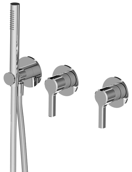 Rubinetterie Treemme 3M Aurelia RWIT 2CD9 CC 01 + RWIT 51D9 ZZ 01 Miscelatore Vasca / Doccia Incasso Muro Meccanico Parte Interna Esterna Incluse 3 Fori Senza Piastra Staffa Cartongesso Ottone Cromato 2 Leve Classico Contemporaneo Doccetta Flessibile