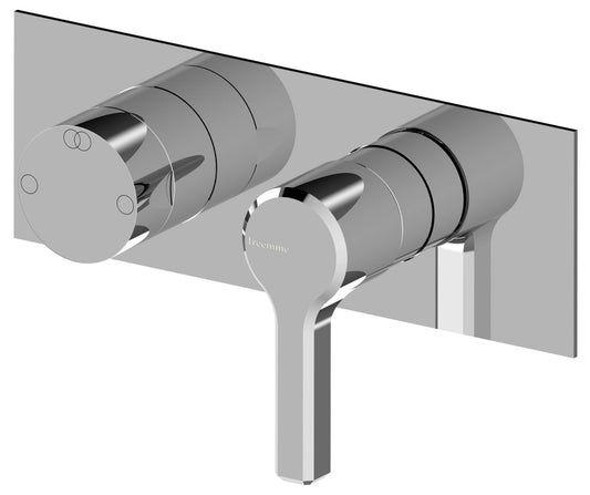 Rubinetterie Treemme 3M Aurelia RWIT 2CE2 CC 01 + RWIT 22A2 ZZ 01 Miscelatore Monocomando Doccia Incasso Muro Con Deviatore 2 Uscite Meccanico Due Fori 2 Leve Con Piastra Orizzontale Staffa Per Cartongesso Ottone Cromato Parte Interna Esterna Incluse