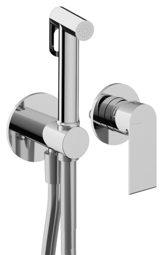 Rubinetterie Treemme 3M Bamboo RWIT 50D4 CC 30 + RWIT 51A5 ZZ 01 Miscelatore Incasso Idroscopino Per WC Con Doccetta Tonda in Metallo Flessibile in PVC 1 Metro 2 Fori 1 Leva Parte Interna e Esterna Incluse Materiale Ottone Finitura Cromata