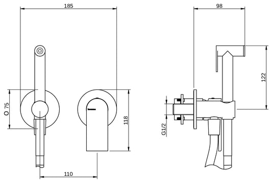 Rubinetterie Treemme 3M Bamboo RWIT 50D4 CC 30 + RWIT 51A5 ZZ 01 Miscelatore Incasso Idroscopino Per WC Con Doccetta Tonda in Metallo Flessibile in PVC 1 Metro 2 Fori 1 Leva Parte Interna e Esterna Incluse Materiale Ottone Finitura Cromata