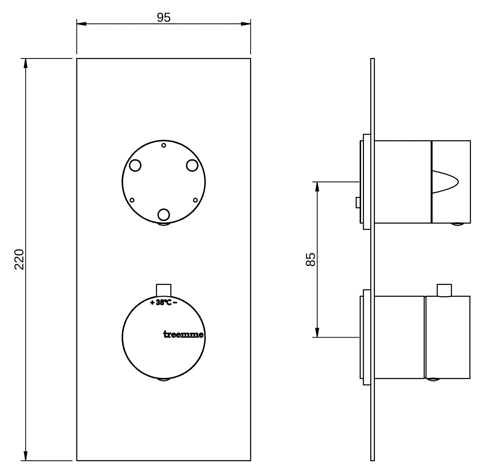 Rubinetterie Treemme 3M Bamboo RWIT 8A72 CC 03 + RWIT 8A46 ZZ 20 Miscelatore Doccia Termostatico Incasso 3 Uscite Parete 2 Fori 2 Manopole Parte Interna Esterna Incluse Stile Moderno Con Piastra Materiale Ottone Finitura Cromata