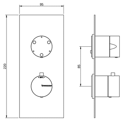 Rubinetterie Treemme 3M Bamboo RWIT 8A72 CC 03 + RWIT 8A46 ZZ 20 Miscelatore Doccia Termostatico Incasso 3 Uscite Parete 2 Fori 2 Manopole Parte Interna Esterna Incluse Stile Moderno Con Piastra Materiale Ottone Finitura Cromata