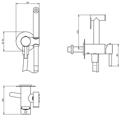 Rubinetterie Treemme 3M Contract Termo S + Showers RWIT 6565 CC 40 + RWIT 6565 ZZ 40 Idroscopino Per WC Con Doccetta Tonda in Metallo Flessibile in PVC 1 Metro Monoforo Parte Interna e Esterna Incluse Materiale Ottone Finitura Cromato