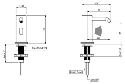 Rubinetterie Treemme 3M Electronic Washbasin Tap IT 1355 IS ZZ ZZ Dosatore Elettronico con Sensore Fotocellula Solo Per Sapone Liquido Con Alimentazione Elettrica Ad Appoggio Materiale Acciaio Finitura Inox Spazzolato Opaco