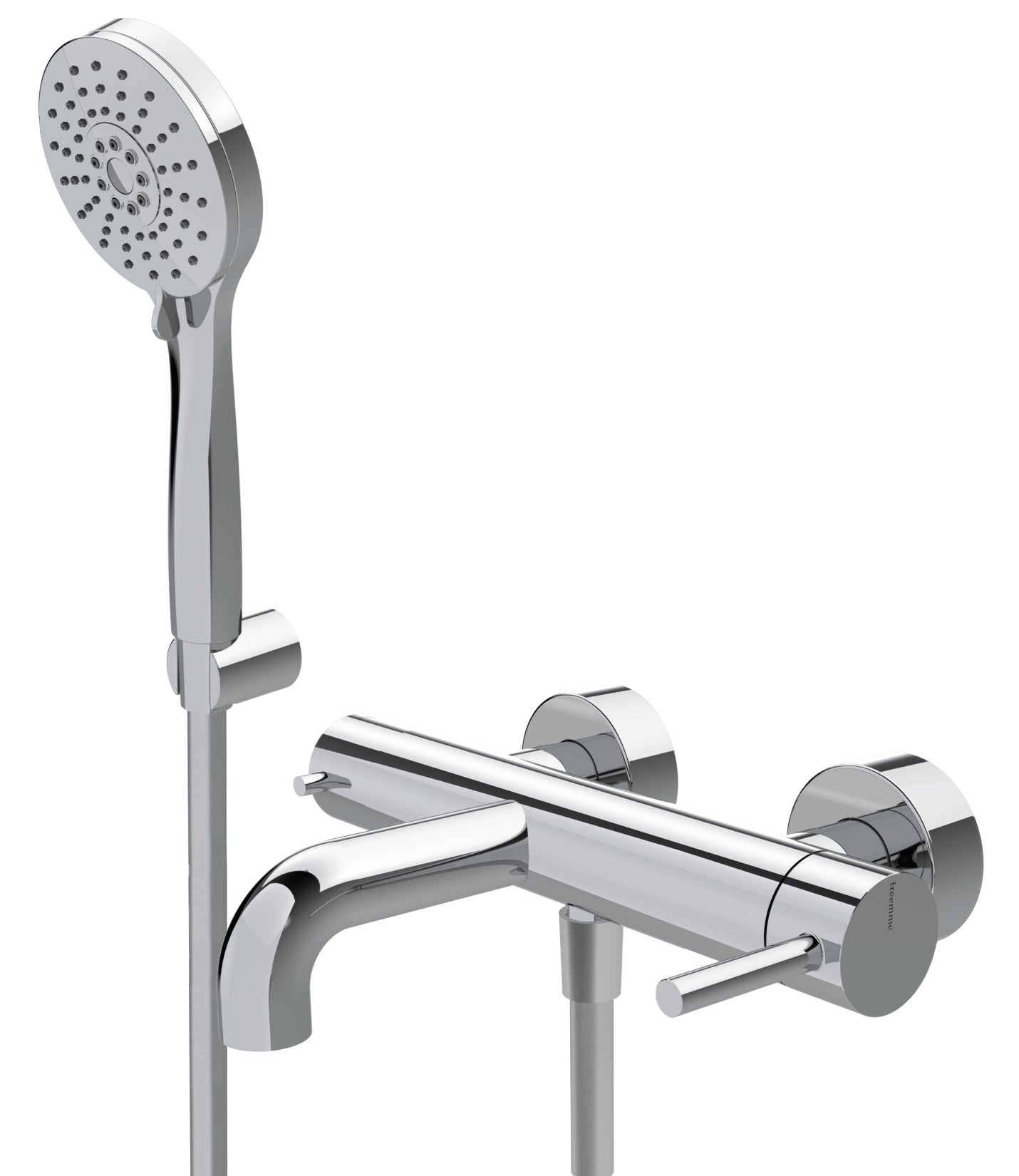Rubinetterie Treemme 3M Contract Footprint IT 8C00 CC FP ZZ Miscelatore Monocomando Esterno Vasca a Muro Miscelazione Meccanica 3 Fori Ottone Cromato Stile Moderno Gancio ABS Doccetta ABS Flessibile PVC