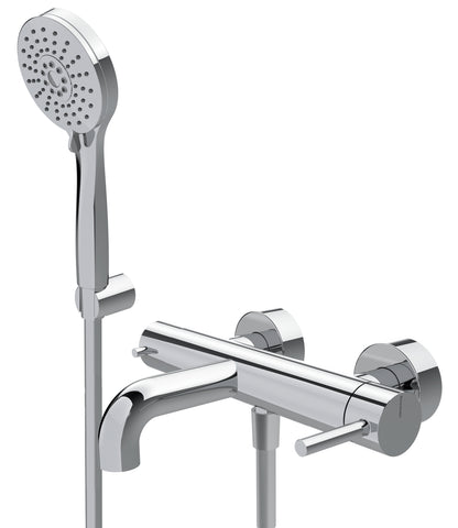 Rubinetterie Treemme 3M Contract Footprint IT 8C00 CC FP ZZ Miscelatore Monocomando Esterno Vasca a Muro Miscelazione Meccanica 3 Fori Ottone Cromato Stile Moderno Gancio ABS Doccetta ABS Flessibile PVC
