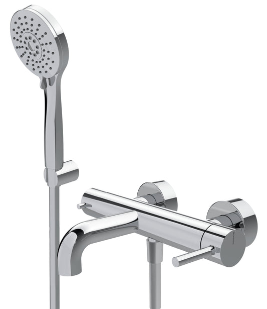 Rubinetterie Treemme 3M Contract Footprint IT 8C00 CC FP ZZ Miscelatore Monocomando Esterno Vasca a Muro Miscelazione Meccanica 3 Fori Ottone Cromato Stile Moderno Gancio ABS Doccetta ABS Flessibile PVC