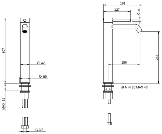 Rubinetterie Treemme 3M Contract Footprint IT 8C18 CC FP ZZ Miscelatore Monocomando Lavabo 243 Da Appoggio Monoforo 1 Manopola Miscelazione Meccanica Stile Moderno Altezza 307 mm Profondità 181 mm Materiale Ottone Finitura Cromata