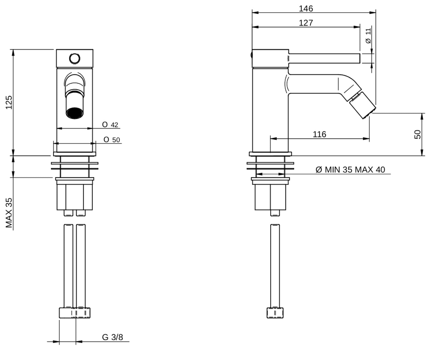 Rubinetterie Treemme 3M Contract Footprint IT 8C22 CC FP ZZ Miscelatore Bidet Da Appoggio Monoforo 1 Manopola Miscelazione Meccanica Stile Moderno Altezza 125 mm Profondità 146 mm Materiale Ottone Finitura Cromata